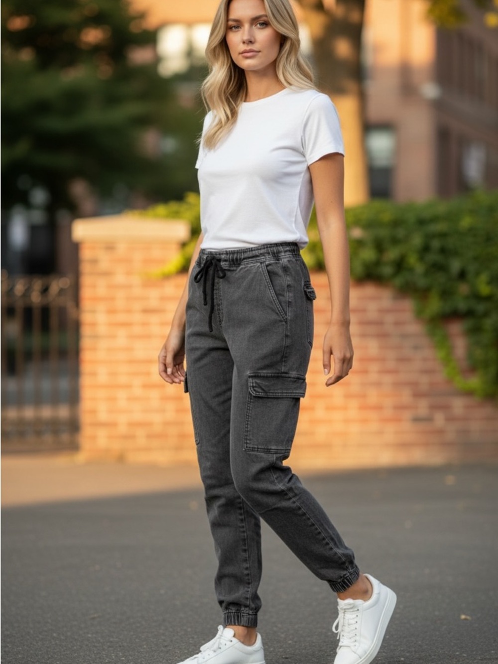 Ashley Mason Charcoal Gray Cargo Jogger Pants
